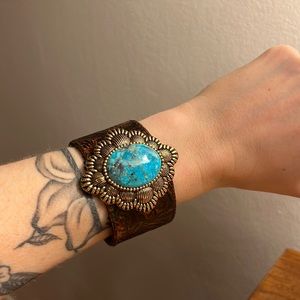 Barse Turquoise Tooled Leather Cuff Bracelet